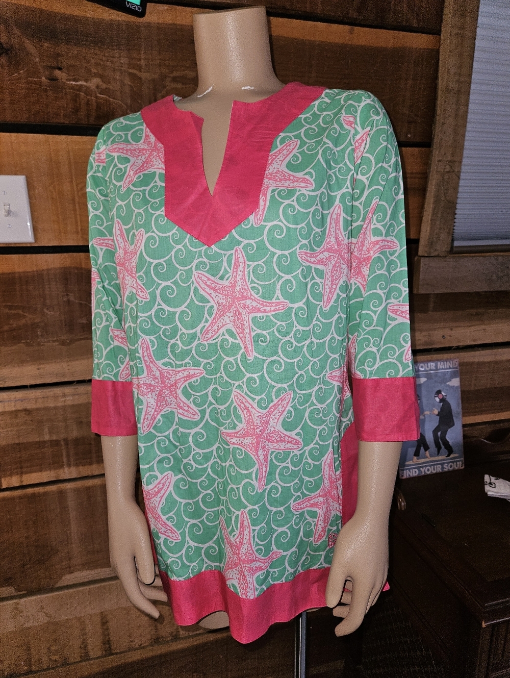 Simply Southern Pink and Green Starfish Tunic Kaftan Beachy Coastal Preppy Small